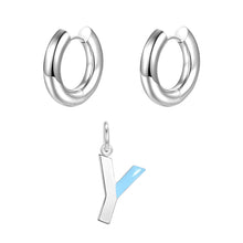 Load image into Gallery viewer, Round ear buckle and drip glaze letter pendant white gold set

