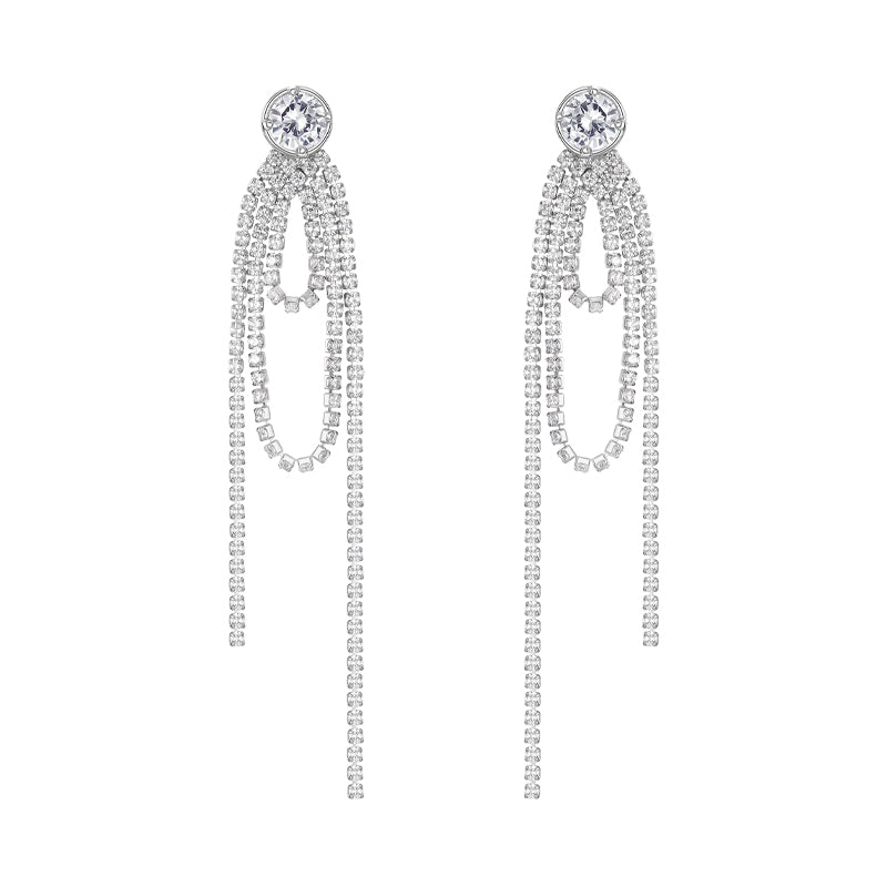 Oval long tassel earrings