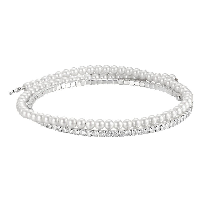 Double-layer pearl crystal diamond collar