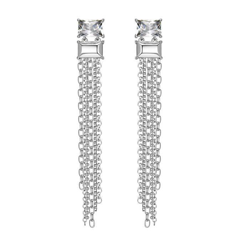 Boucle d'oreille à pompon double et rectangulaire