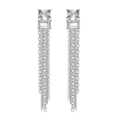 Boucle d'oreille à pompon double et rectangulaire